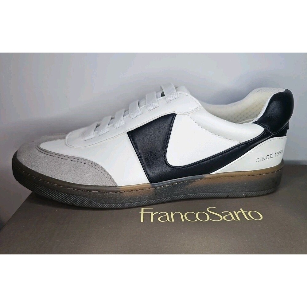 Franco Sarto L-Ponti White Black Leather Sneaker Women’s Size 7 New In Box